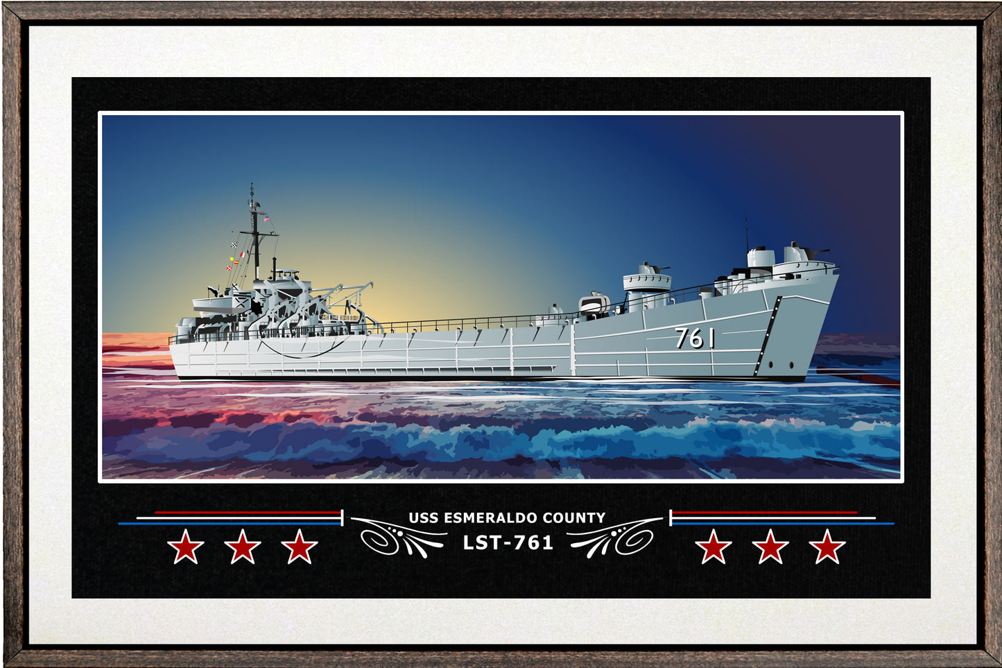 USS ESMERALDO COUNTY LST 761 BOX FRAMED CANVAS ART WHITE