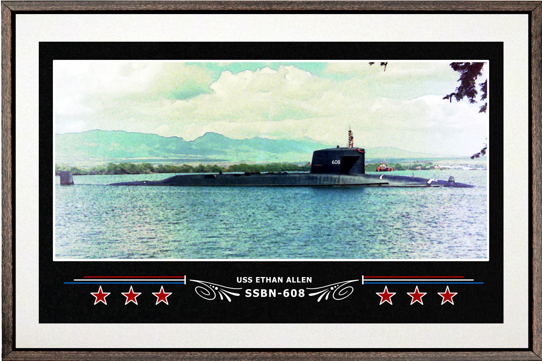 USS ETHAN ALLEN SSBN 608 BOX FRAMED CANVAS ART WHITE