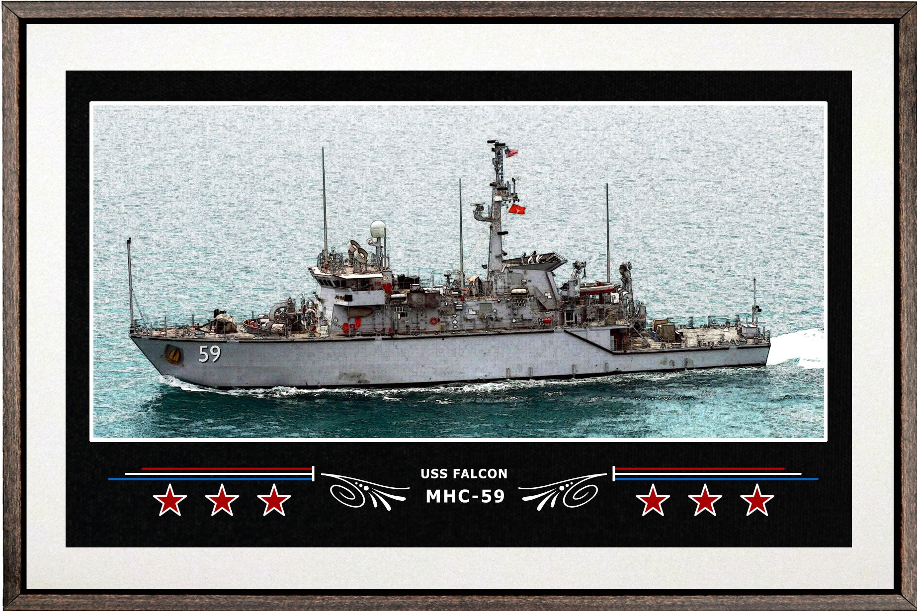 USS FALCON MHC 59 BOX FRAMED CANVAS ART WHITE