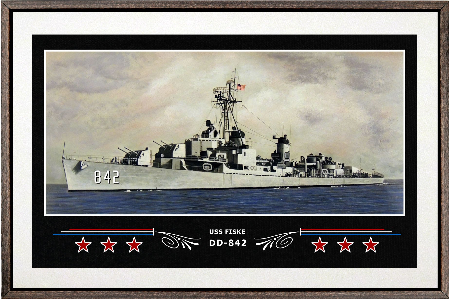 USS FISKE DD 842 BOX FRAMED CANVAS ART WHITE