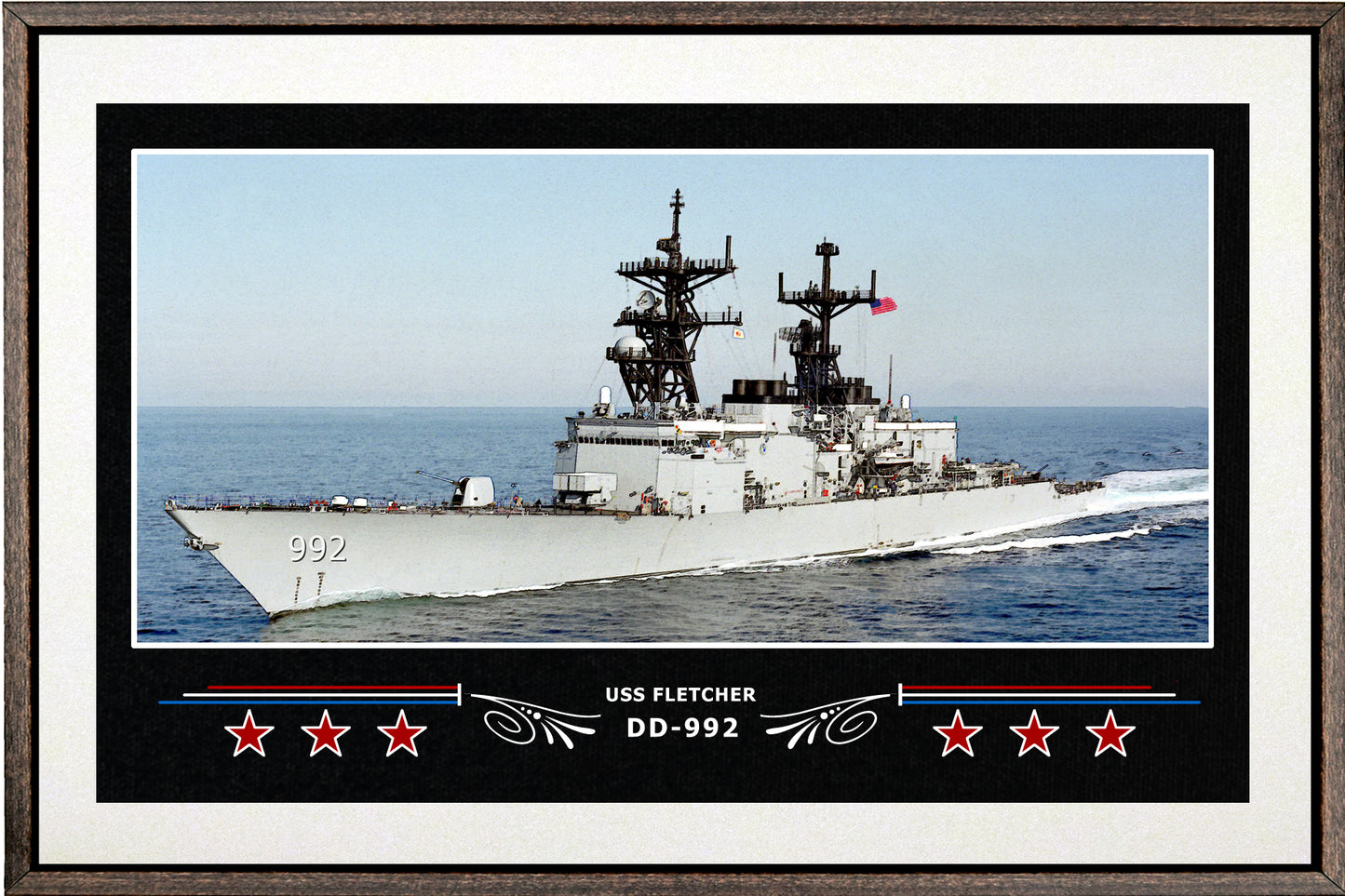 USS FLETCHER DD 992 BOX FRAMED CANVAS ART WHITE