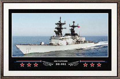 USS FLETCHER DD 992 BOX FRAMED CANVAS ART WHITE