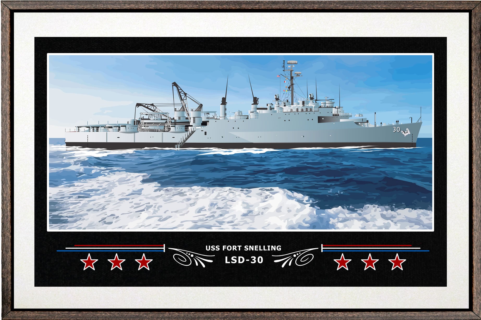 USS FORT SNELLING LSD 30 BOX FRAMED CANVAS ART WHITE