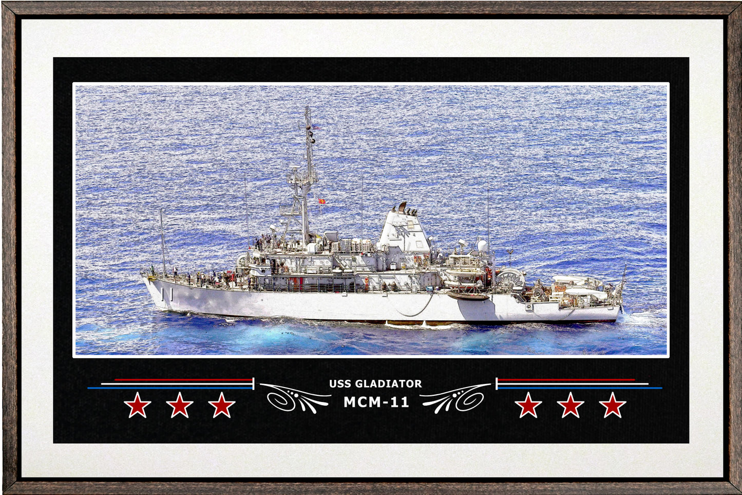 USS GLADIATOR MCM 11 BOX FRAMED CANVAS ART WHITE