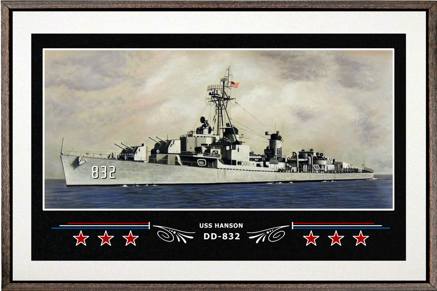 USS HANSON DD 832 BOX FRAMED CANVAS ART WHITE