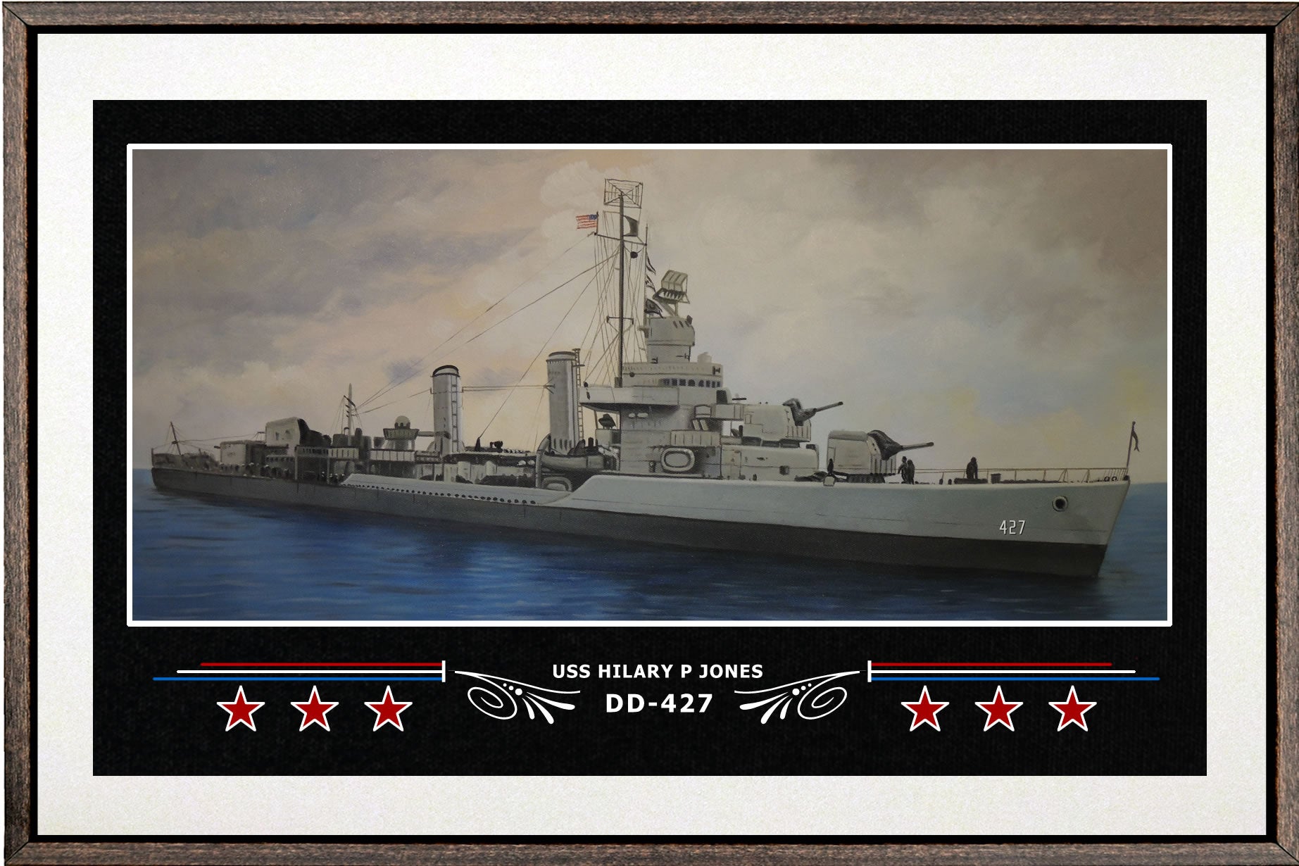 USS HILARY P JONES DD 427 BOX FRAMED CANVAS ART WHITE