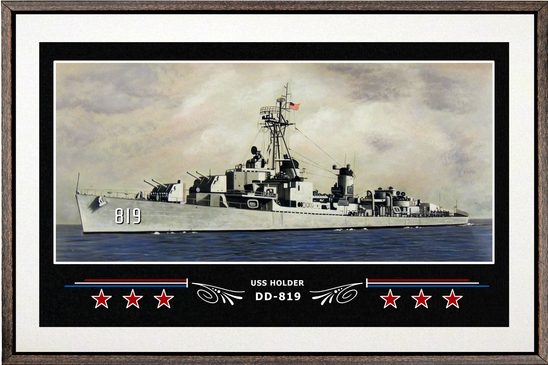 USS HOLDER DD 819 BOX FRAMED CANVAS ART WHITE