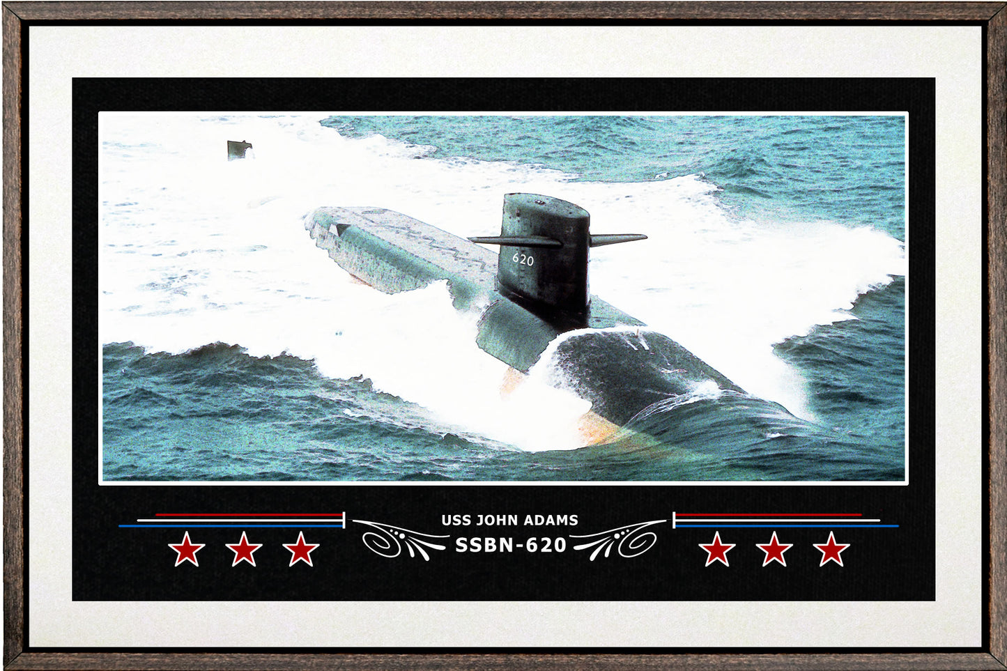 USS JOHN ADAMS SSBN 620 BOX FRAMED CANVAS ART WHITE