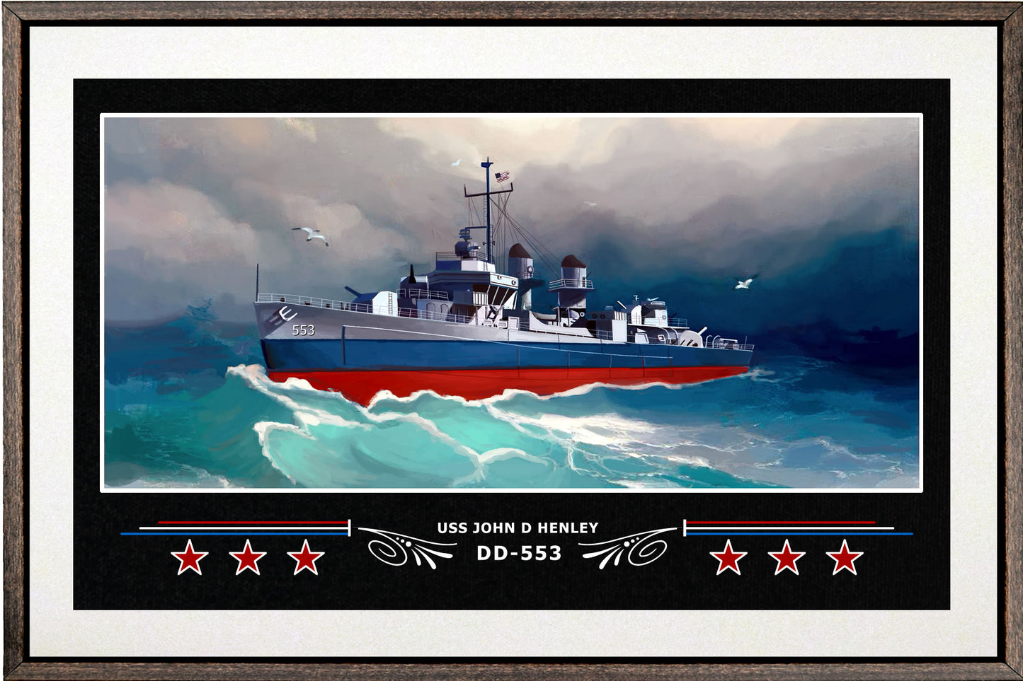 USS JOHN D HENLEY DD 553 BOX FRAMED CANVAS ART WHITE