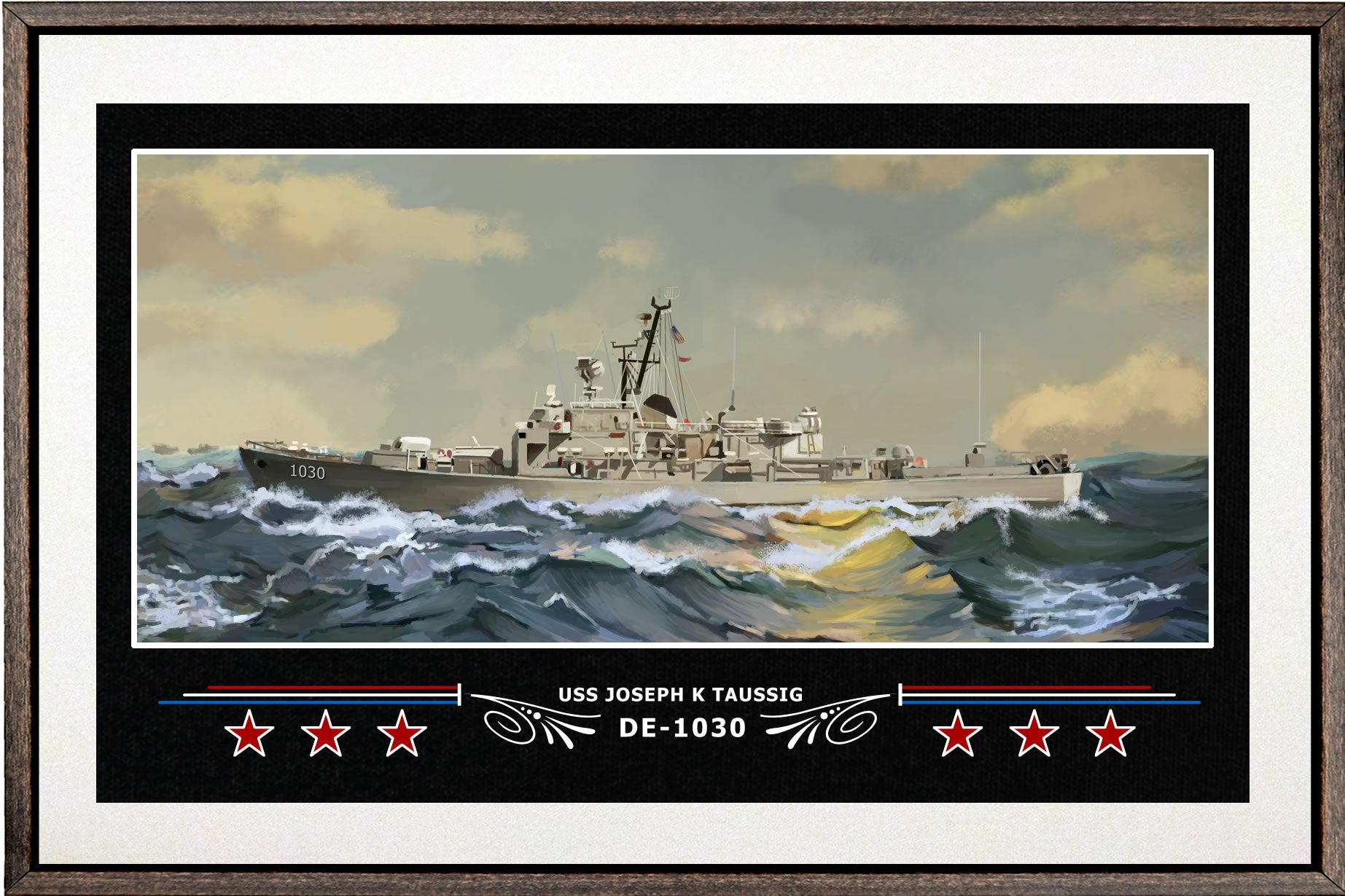 USS JOSEPH K TAUSSIG DE 1030 BOX FRAMED CANVAS ART WHITE