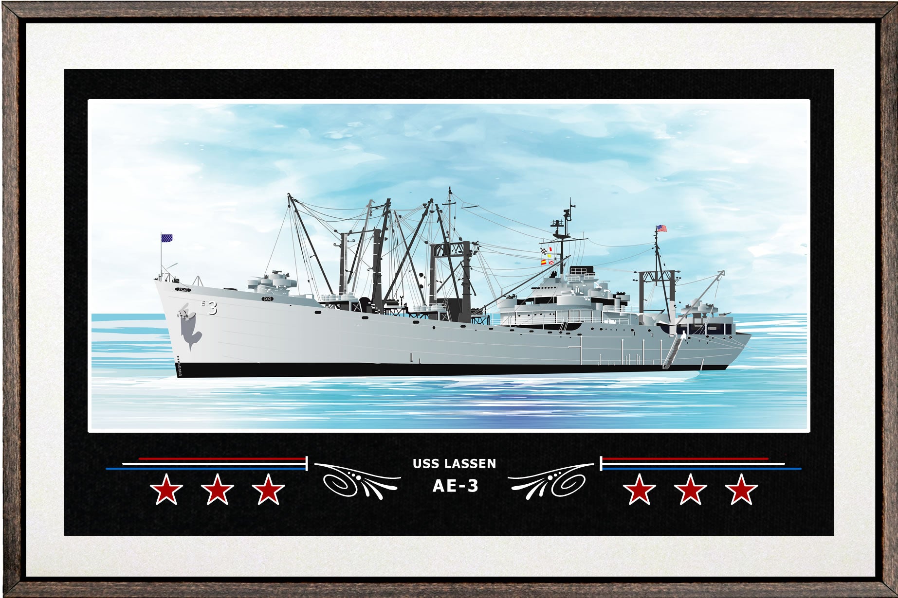 USS LASSEN AE 3 BOX FRAMED CANVAS ART WHITE
