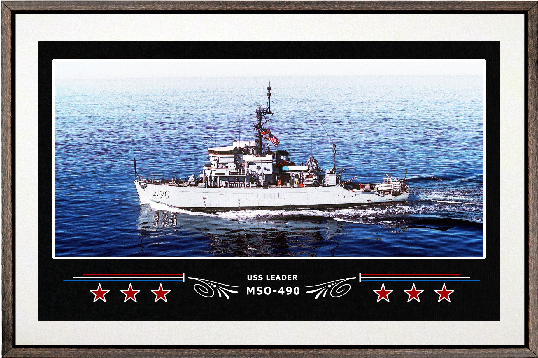 USS LEADER MSO 490 BOX FRAMED CANVAS ART WHITE