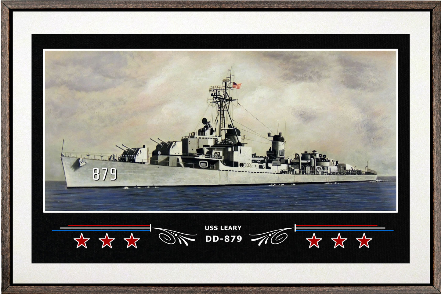 USS LEARY DD 879 BOX FRAMED CANVAS ART WHITE