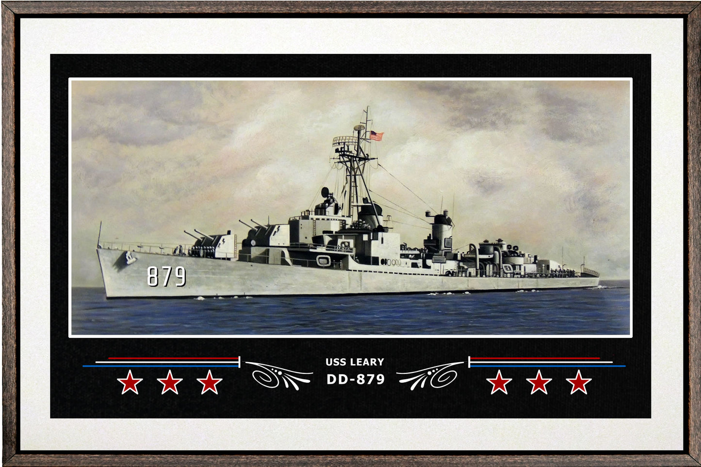 USS LEARY DD 879 BOX FRAMED CANVAS ART WHITE