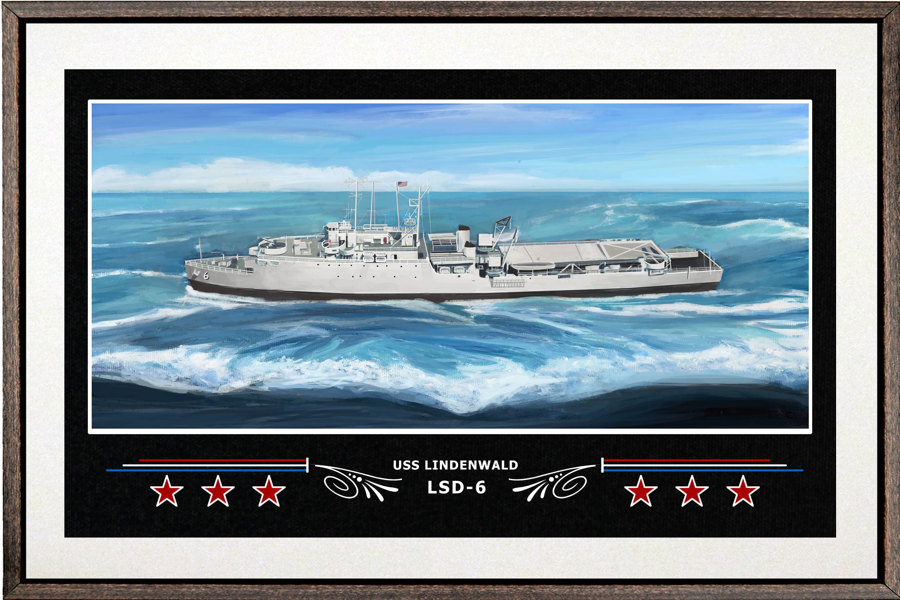USS LINDENWALD LSD 6 BOX FRAMED CANVAS ART WHITE