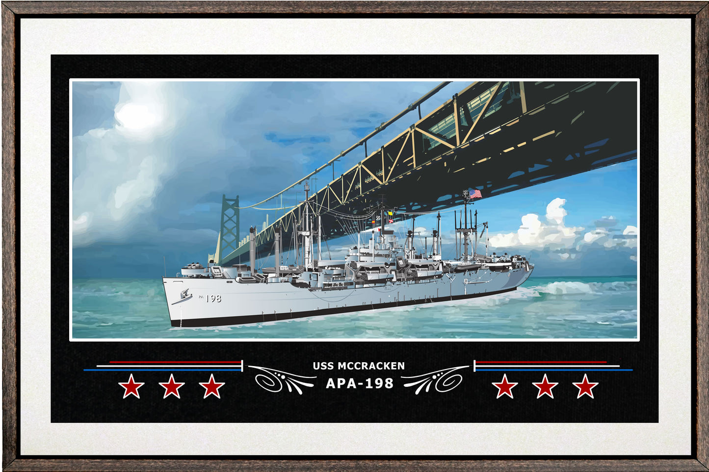 USS MCCRACKEN APA 198 BOX FRAMED CANVAS ART WHITE