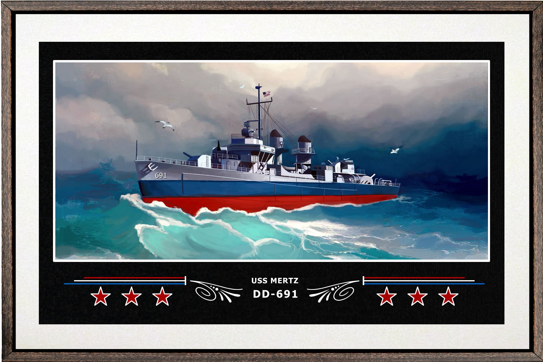 USS MERTZ DD 691 BOX FRAMED CANVAS ART WHITE