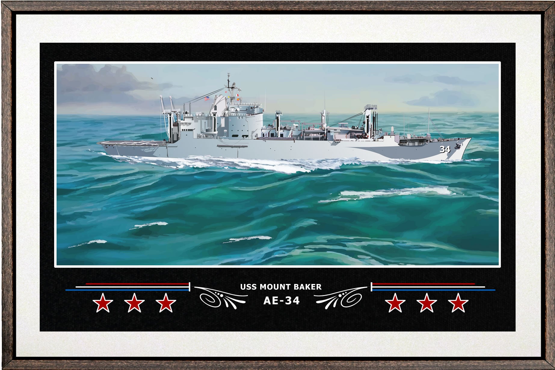 USS MOUNT BAKER AE 34 BOX FRAMED CANVAS ART WHITE