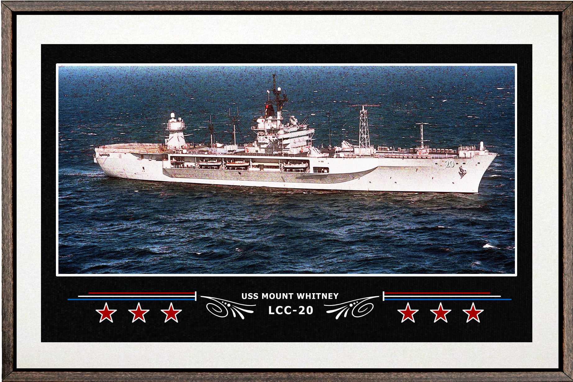 USS MOUNT WHITNEY LCC 20 BOX FRAMED CANVAS ART WHITE