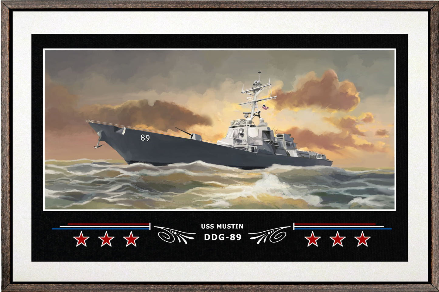 USS MUSTIN DDG 89 BOX FRAMED CANVAS ART WHITE
