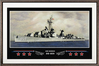 USS NORRIS DD 859 BOX FRAMED CANVAS ART WHITE