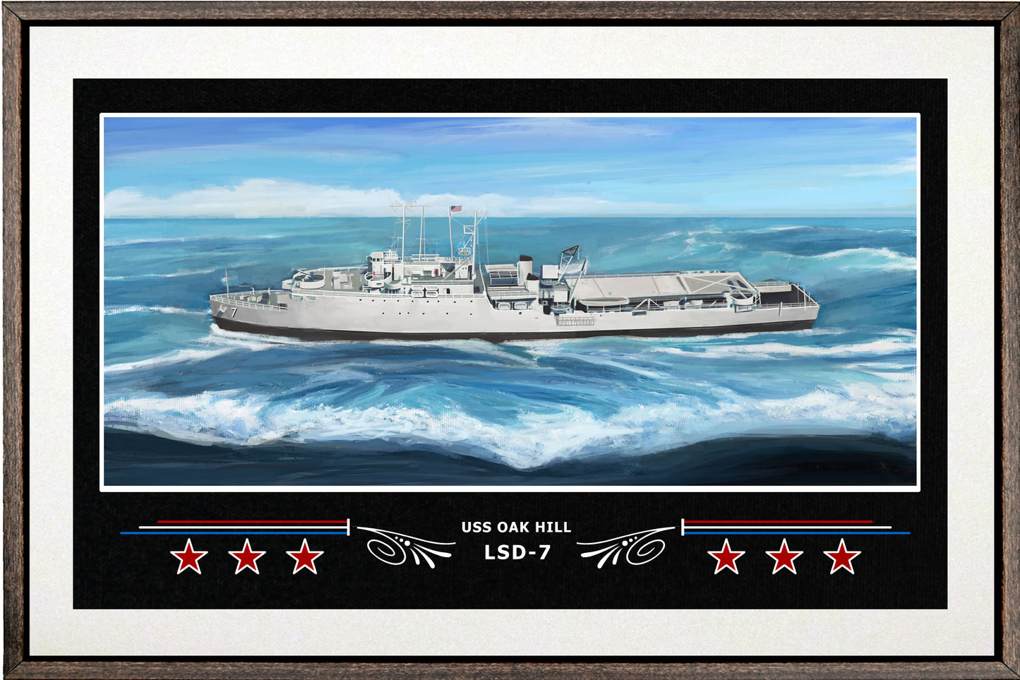 USS OAK HILL LSD 7 BOX FRAMED CANVAS ART WHITE