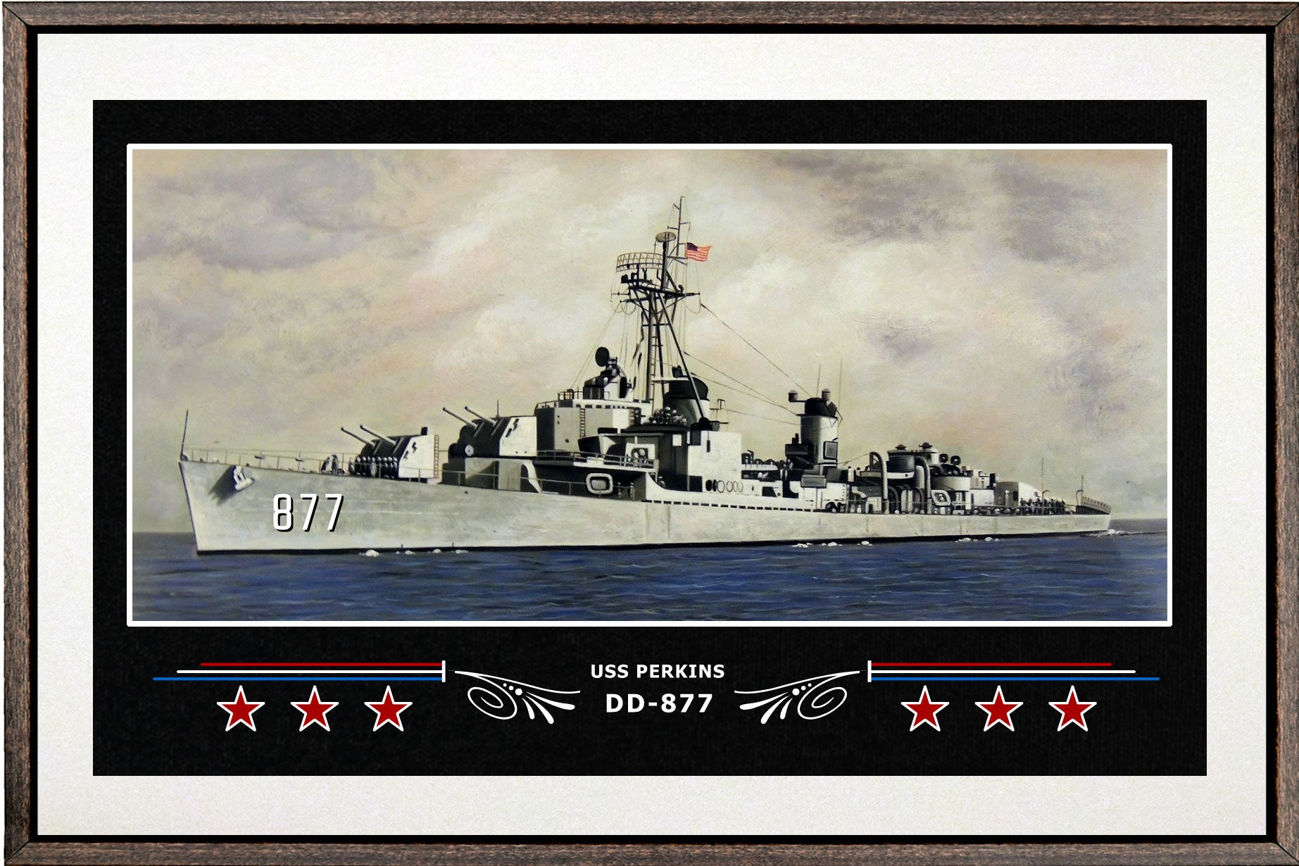 USS PERKINS DD 877 BOX FRAMED CANVAS ART WHITE