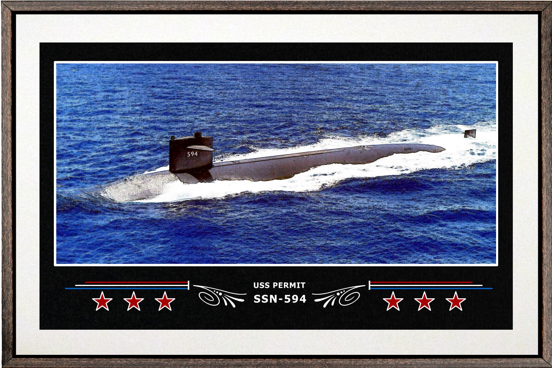 USS PERMIT SSN 594 BOX FRAMED CANVAS ART WHITE