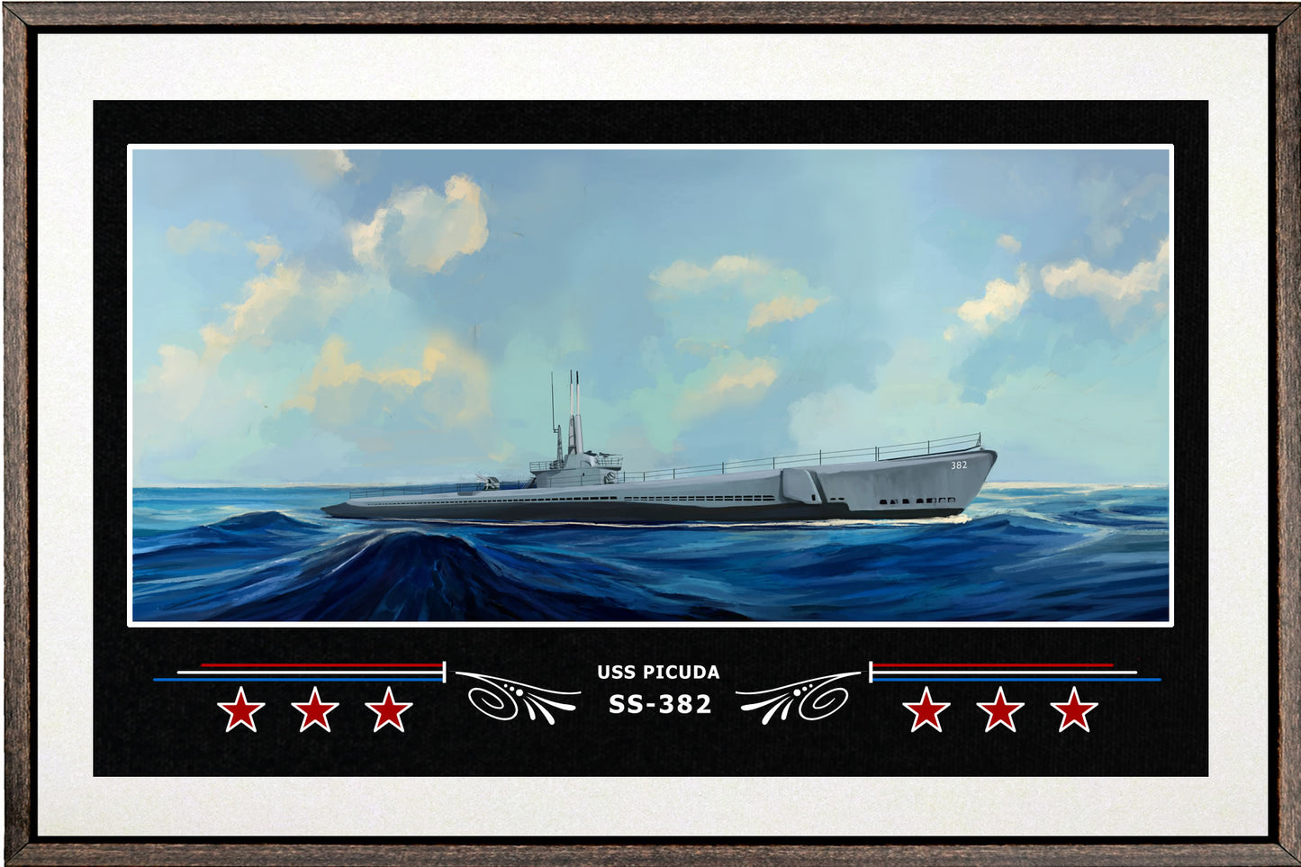 USS PICUDA SS 382 BOX FRAMED CANVAS ART WHITE