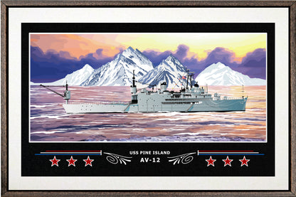 USS PINE ISLAND AV 12 BOX FRAMED CANVAS ART WHITE