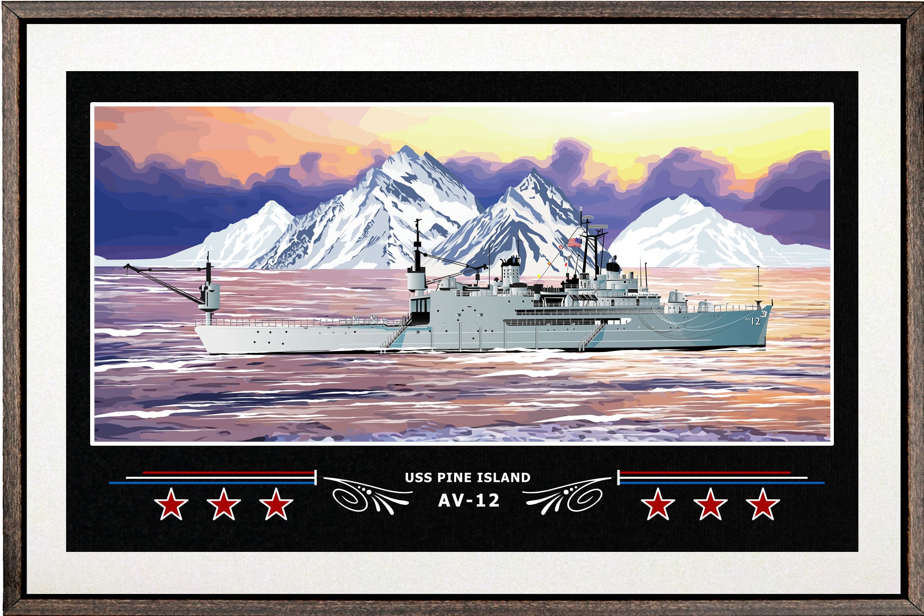 USS PINE ISLAND AV 12 BOX FRAMED CANVAS ART WHITE