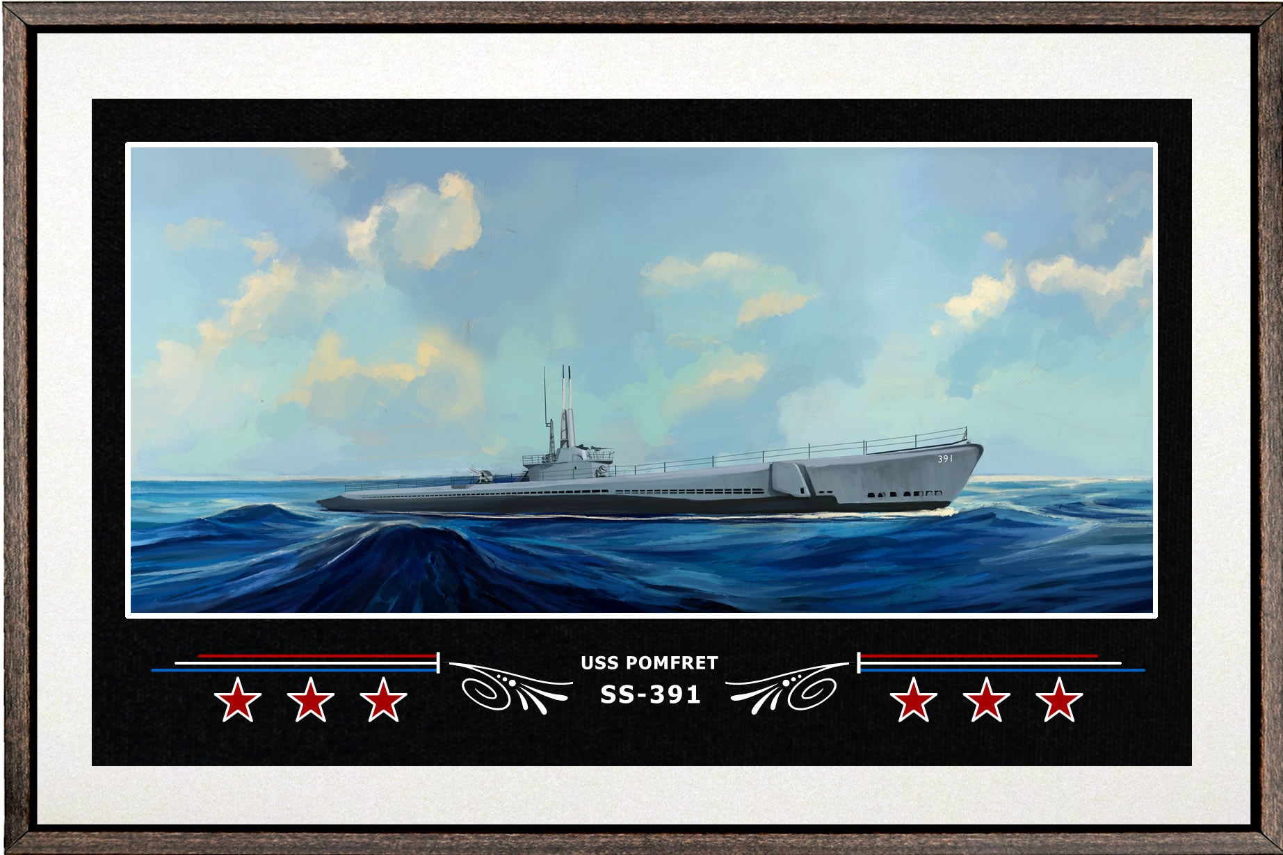 USS POMFRET SS 391 BOX FRAMED CANVAS ART WHITE