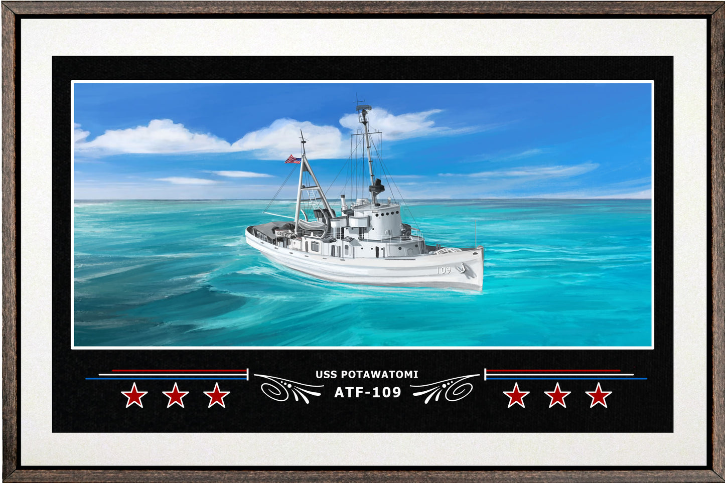 USS POTAWATOMI ATF 109 BOX FRAMED CANVAS ART WHITE