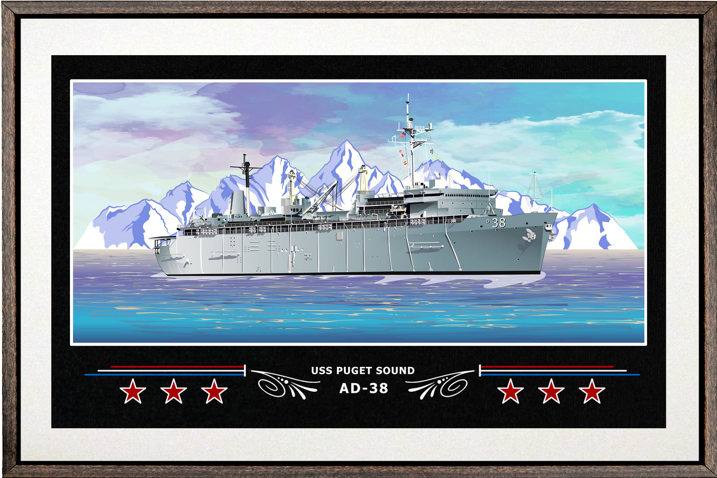 USS PUGET SOUND AD 38 BOX FRAMED CANVAS ART WHITE