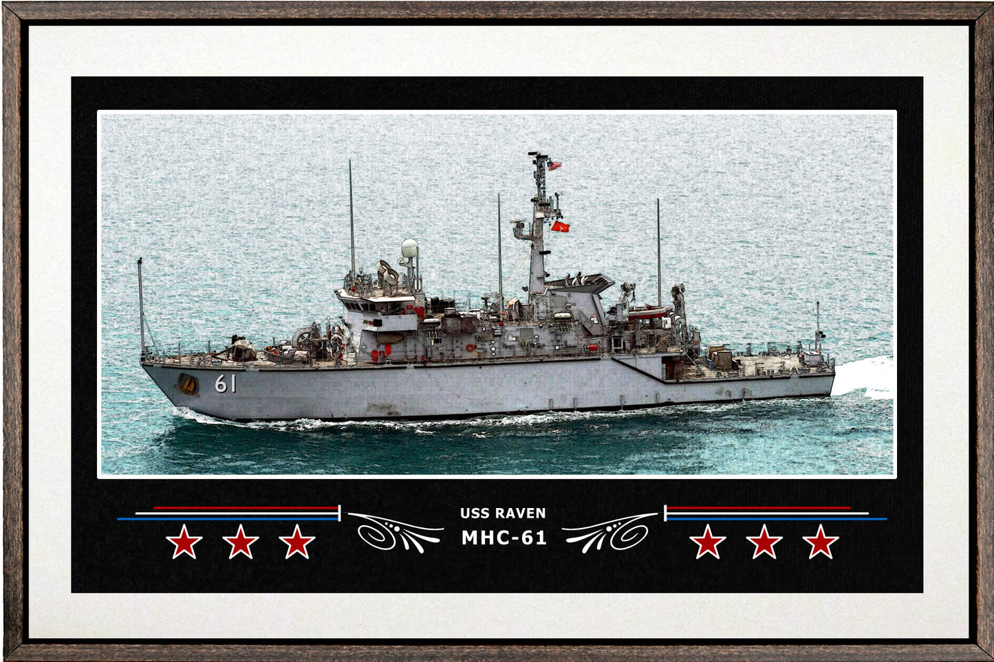 USS RAVEN MHC 61 BOX FRAMED CANVAS ART WHITE