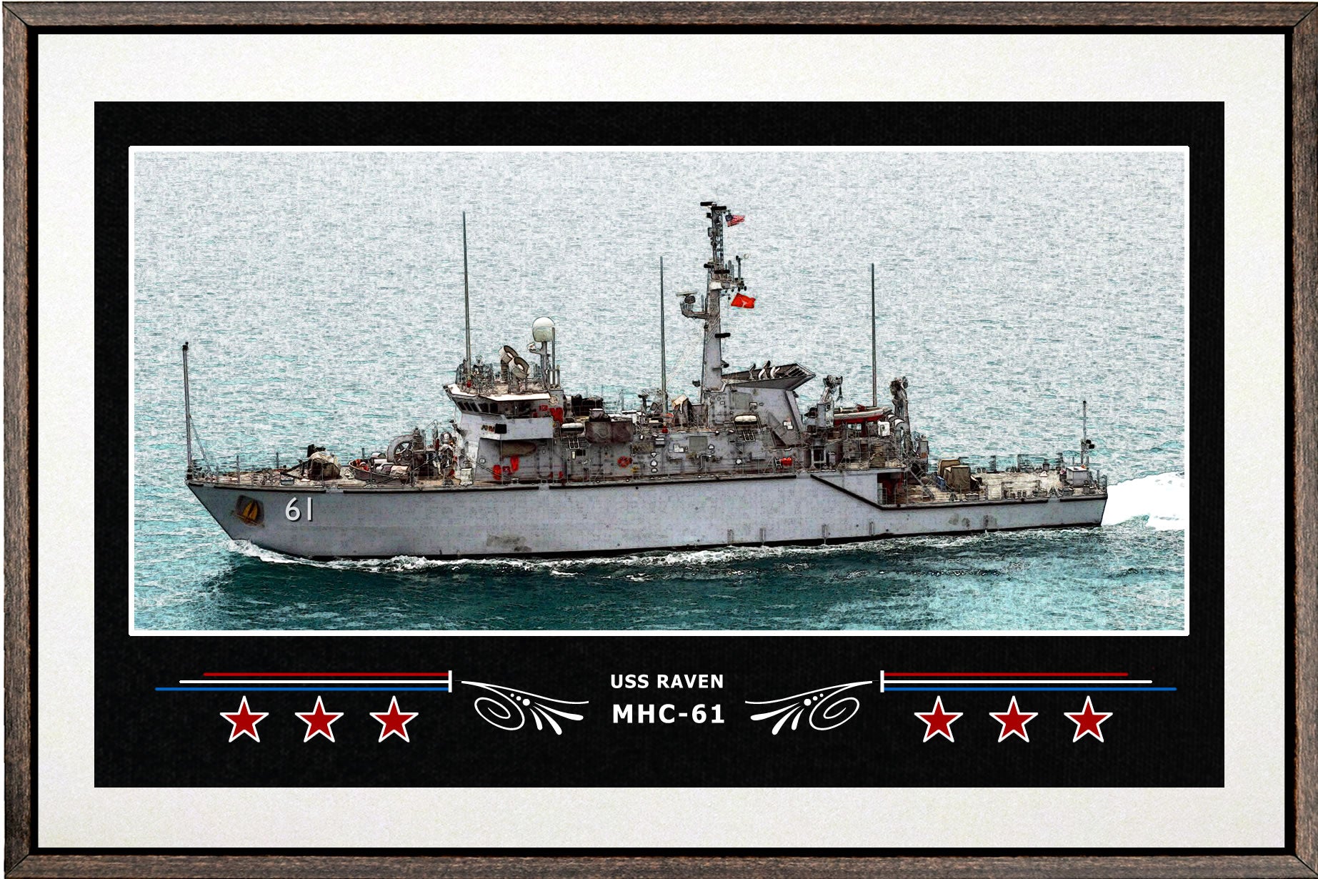 USS RAVEN MHC 61 BOX FRAMED CANVAS ART WHITE