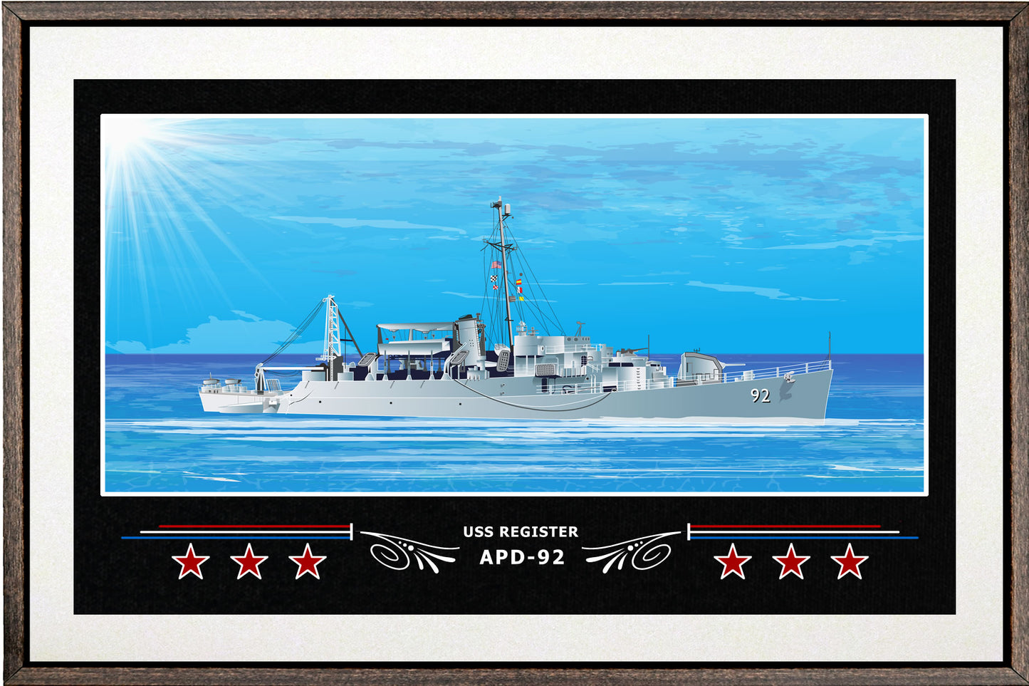 USS REGISTER APD 92 BOX FRAMED CANVAS ART WHITE