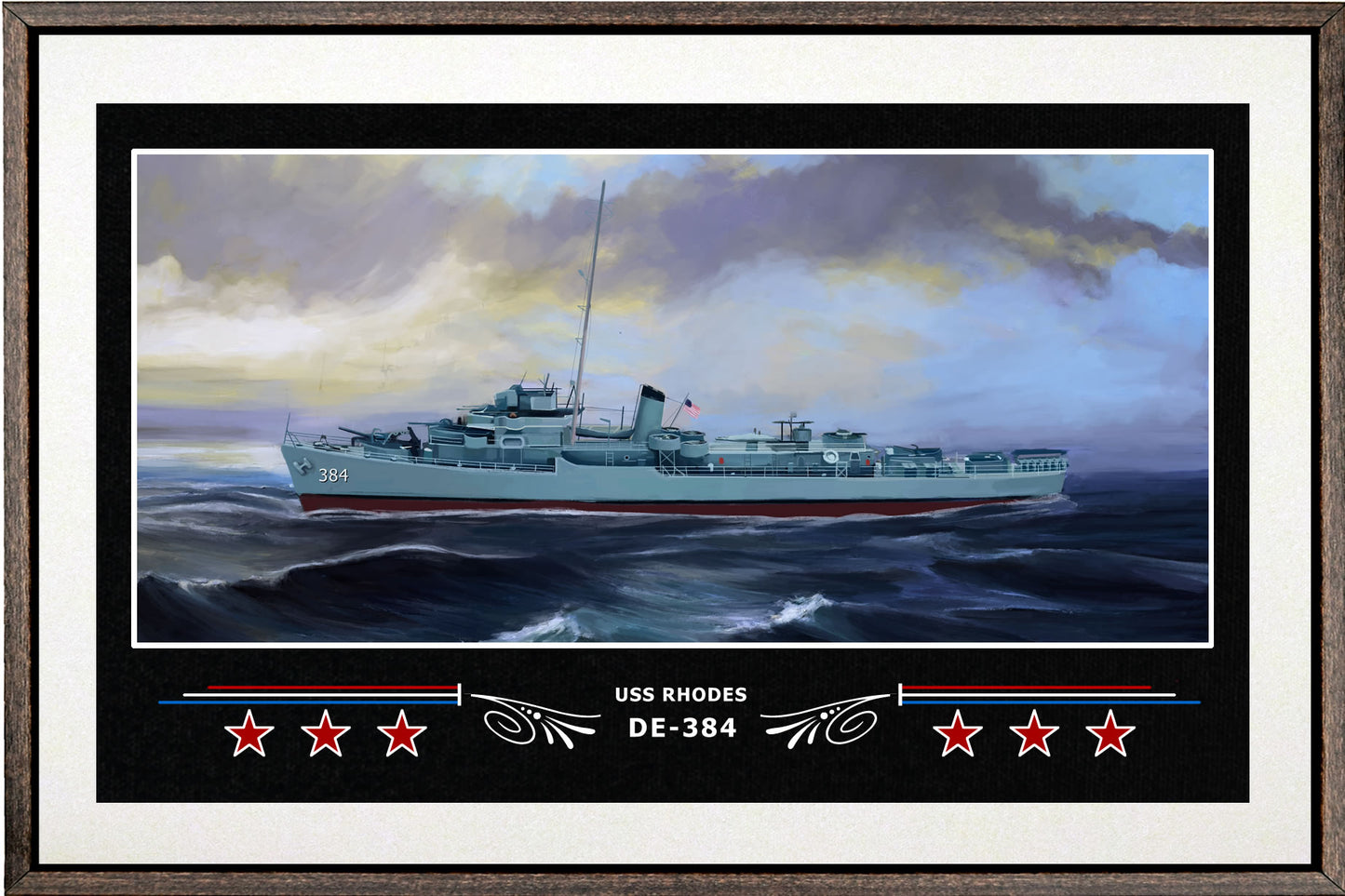 USS RHODES DE 384 BOX FRAMED CANVAS ART WHITE