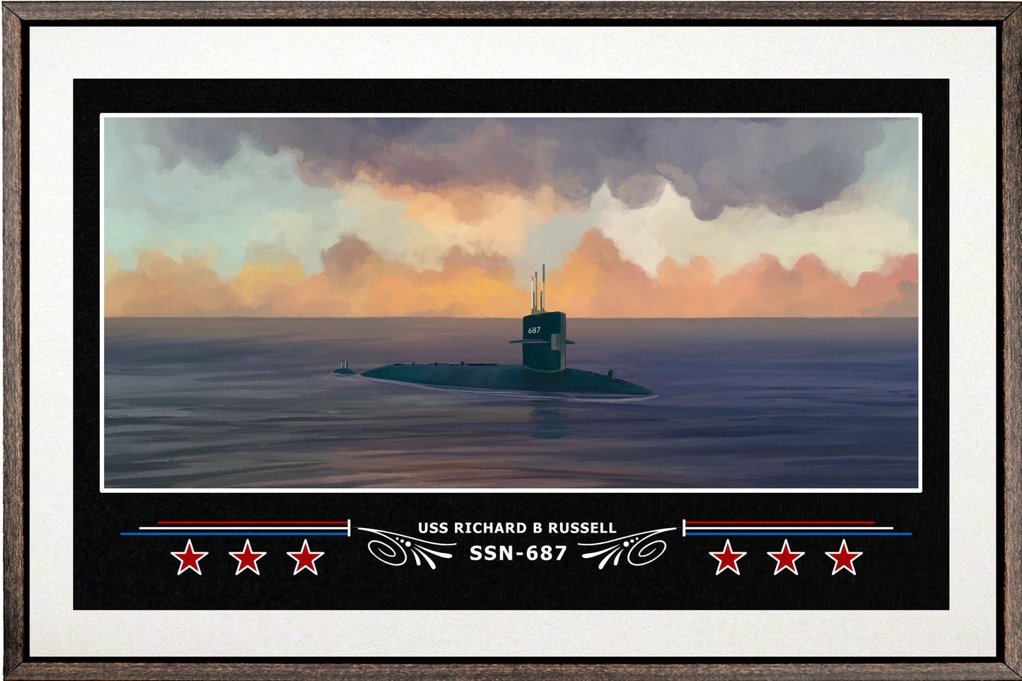 USS RICHARD B RUSSELL SSN 687 BOX FRAMED CANVAS ART WHITE