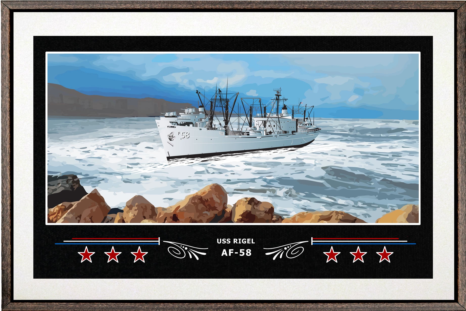 USS RIGEL AF 58 BOX FRAMED CANVAS ART WHITE