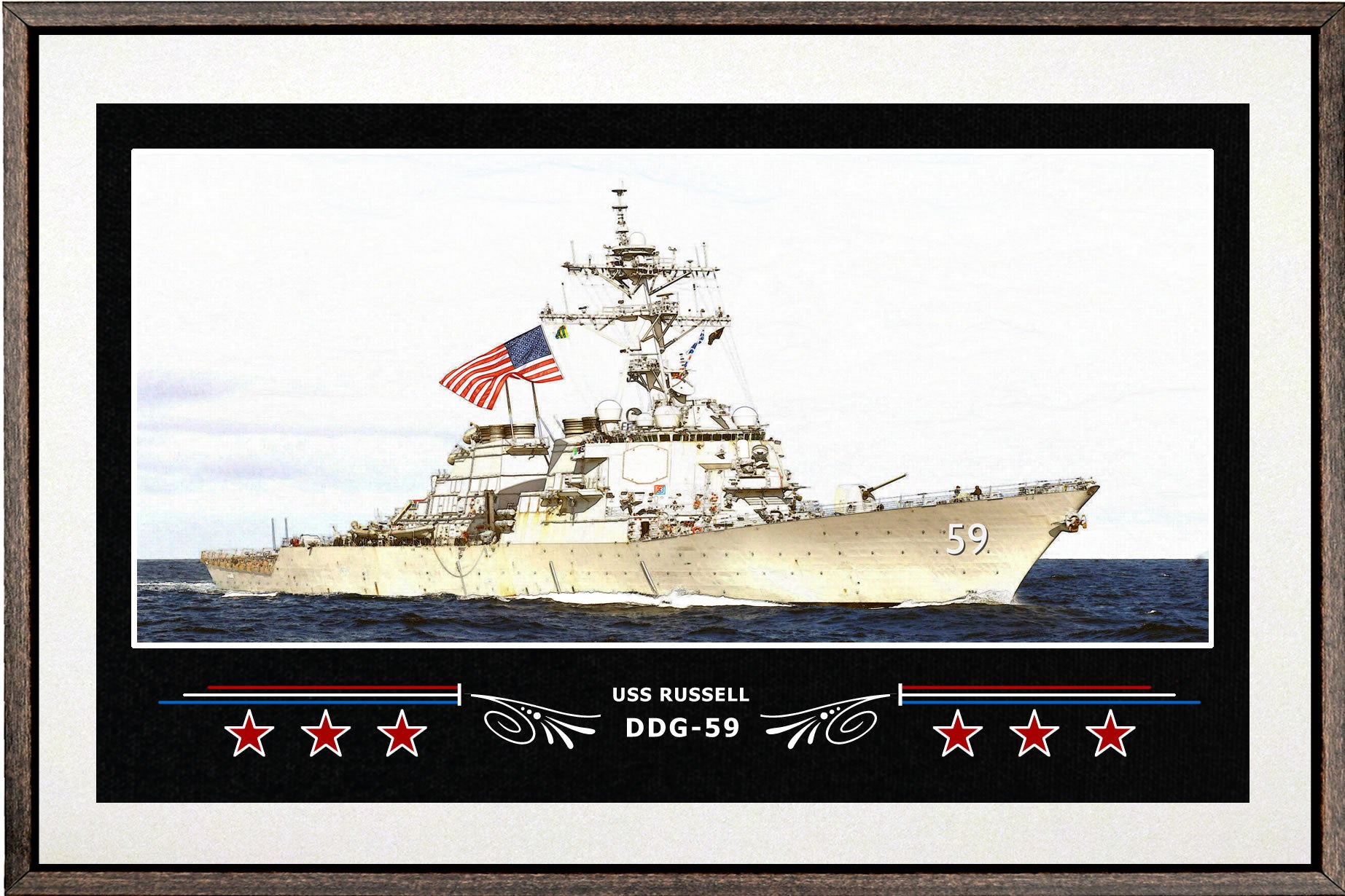 USS RUSSELL DDG 59 BOX FRAMED CANVAS ART WHITE