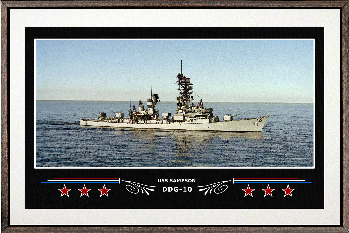 USS SAMPSON DDG 10 BOX FRAMED CANVAS ART WHITE