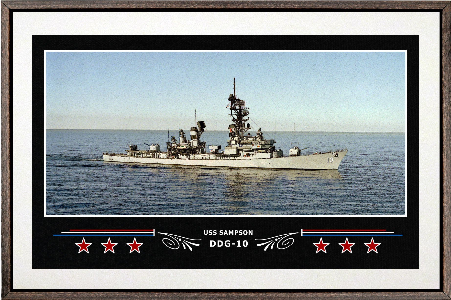 USS SAMPSON DDG 10 BOX FRAMED CANVAS ART WHITE