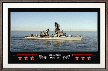 USS SAMPSON DDG 10 BOX FRAMED CANVAS ART WHITE