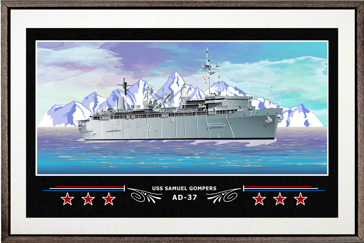 USS SAMUEL GOMPERS AD 37 BOX FRAMED CANVAS ART WHITE