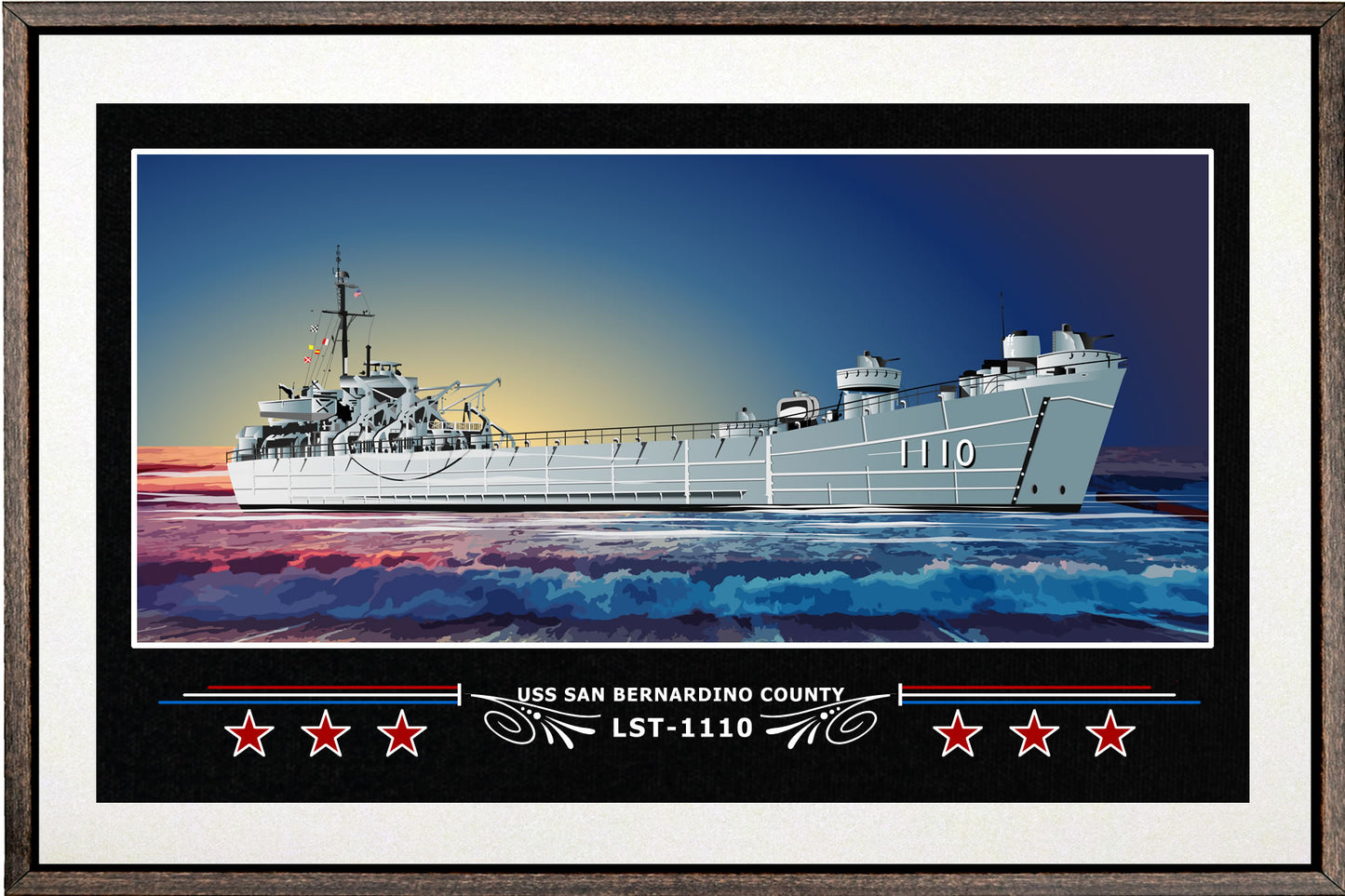 USS SAN BERNARDINO COUNTY LST 1110 BOX FRAMED CANVAS ART WHITE