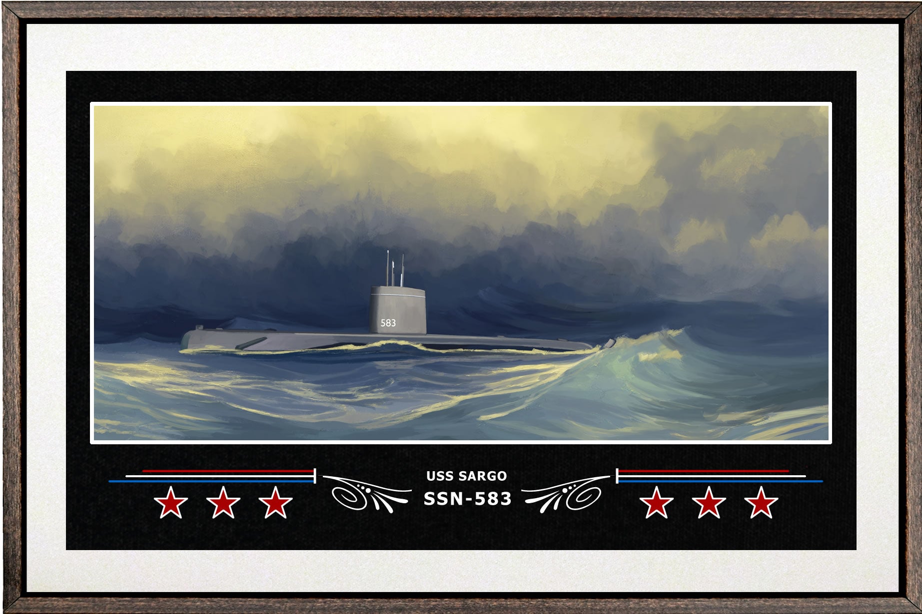 USS SARGO SSN 583 BOX FRAMED CANVAS ART WHITE