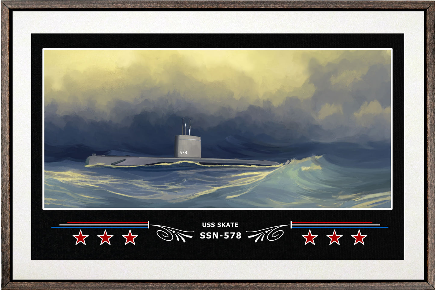 USS SKATE SSN 578 BOX FRAMED CANVAS ART WHITE