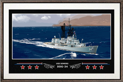 USS SOMERS DDG 34 BOX FRAMED CANVAS ART WHITE