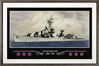 USS SOUTHERLAND DD 743 BOX FRAMED CANVAS ART WHITE